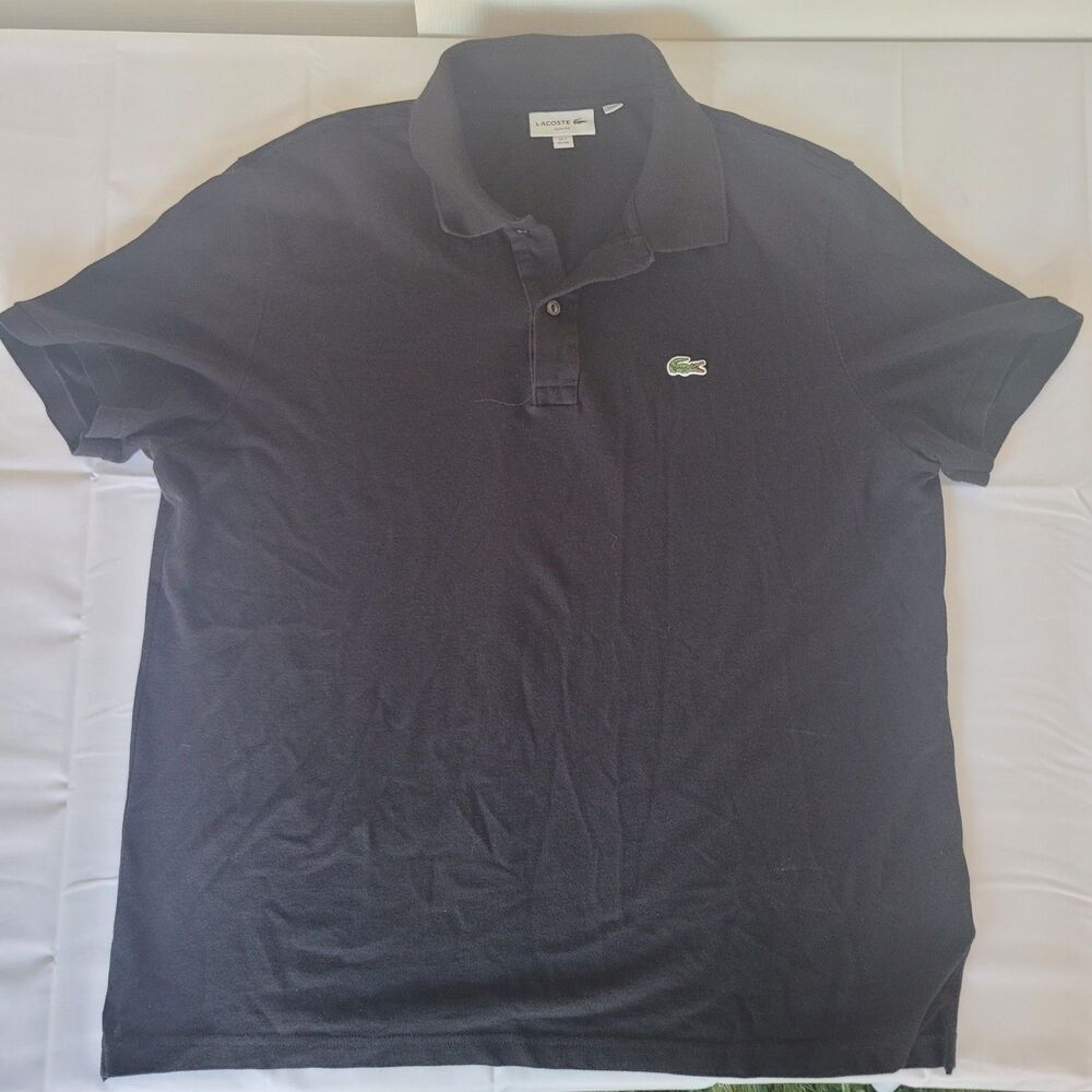 Lacoste Mens Slim Fit Polo Shirt Size 7 XXL Black Short Sleeve Croc Logo